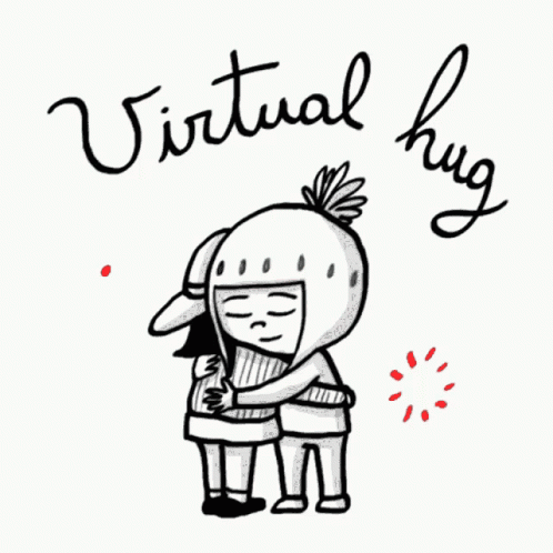 A Drawing Of Two People Hugging With The Words Virtual Hug Written Above Them GIF