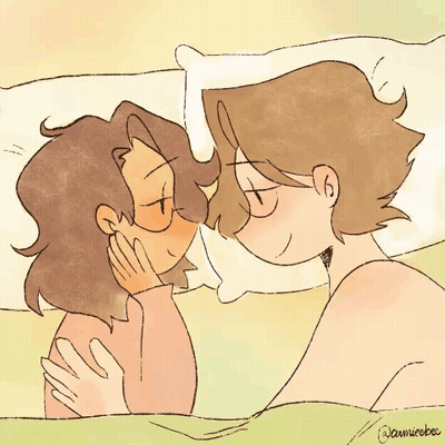 A Drawing Of Two People Kissing With The Name Jennicebee On The Bottom Left GIF