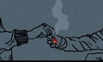 A Drawing Of Two People Smoking A Cigarette With Smoke Coming Out Of It GIF