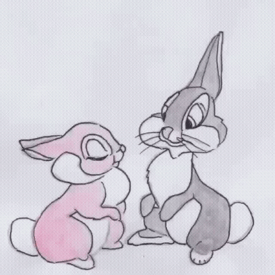 A Drawing Of Two Rabbits Kissing In Front Of A Red Heart GIF