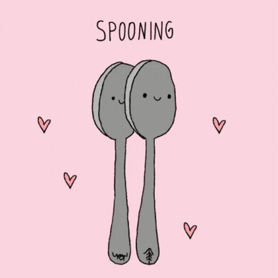 A Drawing Of Two Spoons With Faces And The Words " Spooning " GIF