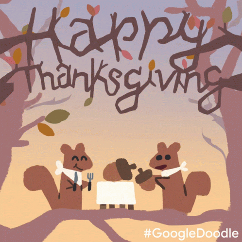 A Drawing Of Two Squirrels With The Words Happy Thanksgiving Written Above Them GIF
