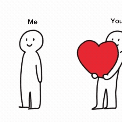 A Drawing Of Two Stick Figures Holding Hands With The Words " Me " And " You " Above Them GIF