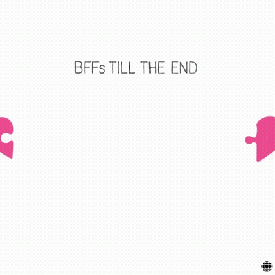 A Drawing Of Two Stick Figures Holding Pieces Of A Heart With The Words Bffs Till The End GIF