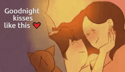 A Drawing Of Two Women Kissing With The Words Goodnight Kisses Like This GIF
