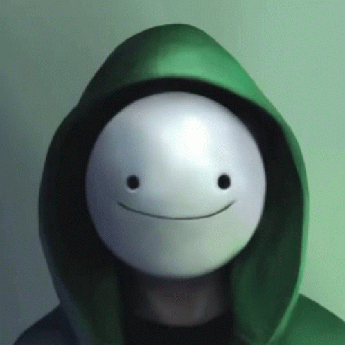 A Dream Mask Is Wearing A Green Hoodie With A Smile On His Face . GIF