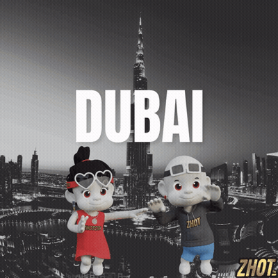 A Dubai Poster With A Boy And A Girl GIF