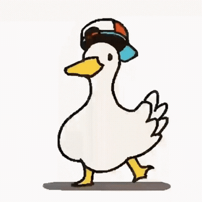 A Duck Wearing A Hat And A Mask Is Walking . GIF