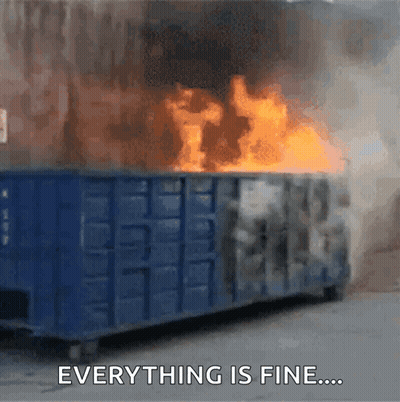 A Dumpster Is On Fire With The Words Everything Is Fine Written Below It GIF
