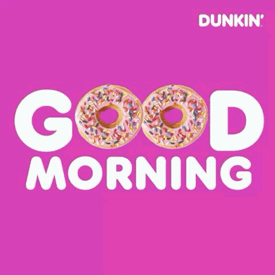A Dunkin ' Donut With Pink Frosting And Sprinkles On A Pink Background . GIF