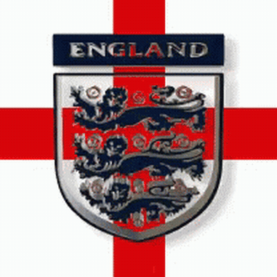 A England Flag With A Coat Of Arms On Top Of It GIF