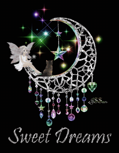A Fairy Is Sitting On A Crescent Moon With The Words Sweet Dreams GIF
