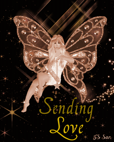 A Fairy Is Sitting On A Swing With The Words Sending Love On The Bottom GIF