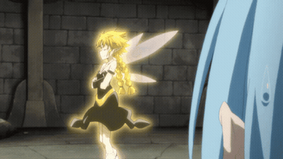 A Fairy With A Yellow Hair And Wings Is Standing Next To A Blue Fairy GIF