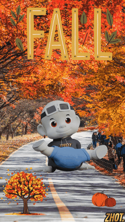 A Fall Poster With A Cartoon Character And The Word Fall GIF