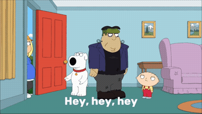 A Family Guy Cartoon Says Hey Hey Hey In The Corner GIF