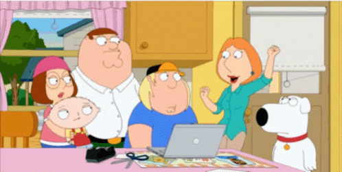 A Family Guy Cartoon Shows A Family Gathered Around A Laptop GIF