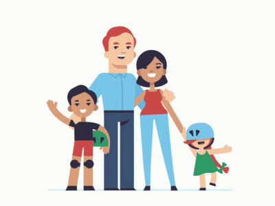 A Family Standing Next To Each Other With A Girl Wearing A Helmet GIF