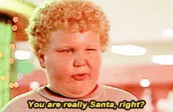A Fat Boy With Curly Hair Is Asking Santa If He Is Really Santa Right . GIF