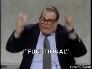 A Fat Man In A Suit And Tie Is Giving A Speech And Saying `` Functional '' . GIF