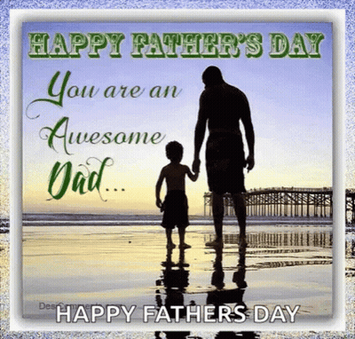 A Father And Son Are Standing On A Beach Holding Hands And Wishing Each Other A Happy Father 'S Day . GIF
