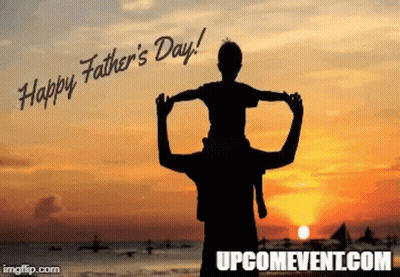 A Father Carrying His Son On His Shoulders With The Words Happy Father 'S Day GIF