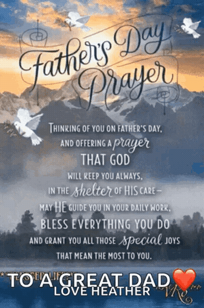 A Father 'S Day Prayer Is Written On A Blue Background GIF