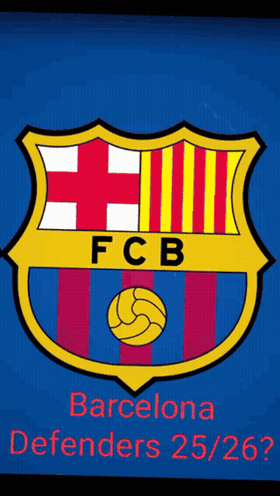 A Fcb Logo On A Blue Background With Barcelona Defenders 25/26 Written Below It GIF