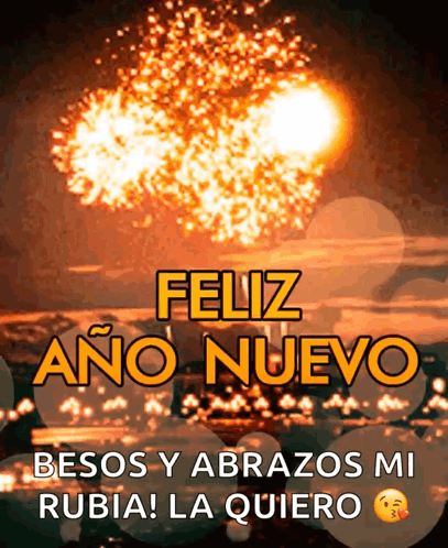 A Feliz Ano Nuevo Greeting Card With Fireworks In The Sky GIF