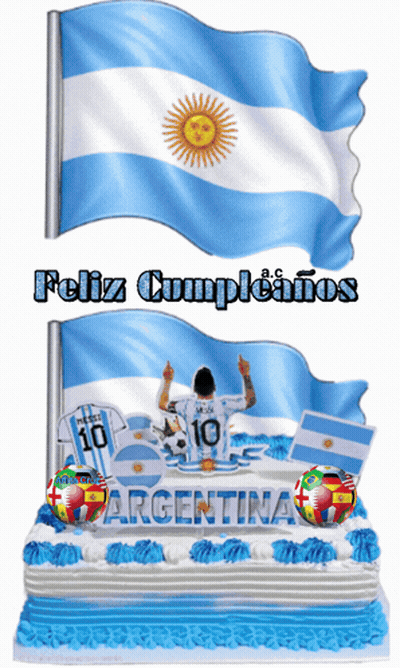 A Feliz Cumpleanos Argentina Cake With A Soccer Player On Top GIF