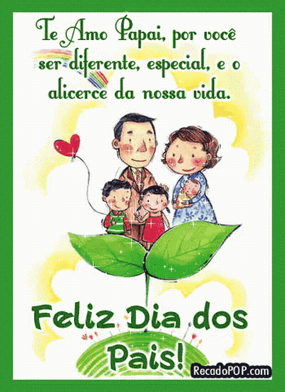 A Feliz Dia Dos Pais Greeting Card With A Cartoon Of A Family GIF