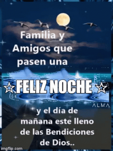 A Feliz Noche Greeting In Spanish With A Full Moon GIF
