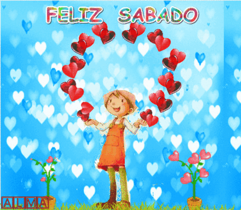 A Feliz Sabado Greeting Card With Hearts And Flowers GIF