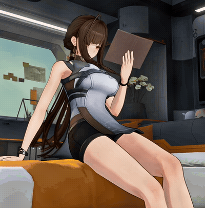 A Female Anime Character Sits On A Bed Holding A Piece Of Paper GIF