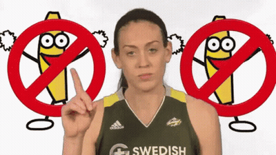 A Female Basketball Player Wearing A Swedish Jersey Is Pointing At Something GIF