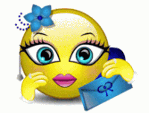 A Female Smiley Face Is Holding A Blue Envelope GIF