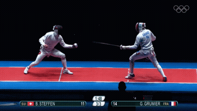 A Fencing Match Between B. Steffen And G. Grumier Is Being Played GIF