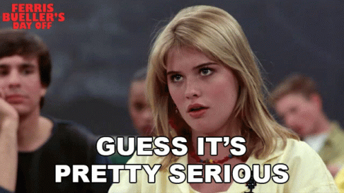 A Ferris Bueller 'S Day Off Poster With A Woman In The Foreground GIF