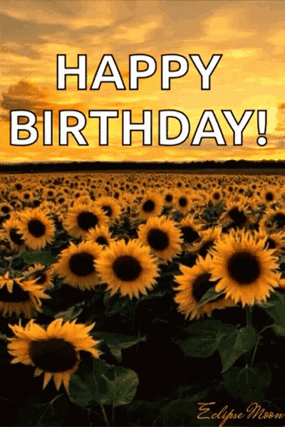 A Field Of Sunflowers With The Words Happy Birthday On It GIF