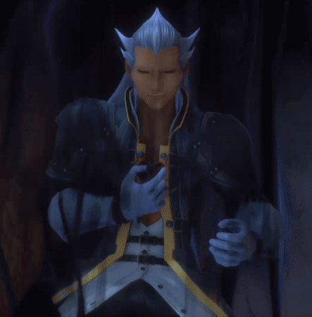 A Figurine Of A Man With Blue Hair And Horns Is Sitting In Front Of A Rock GIF