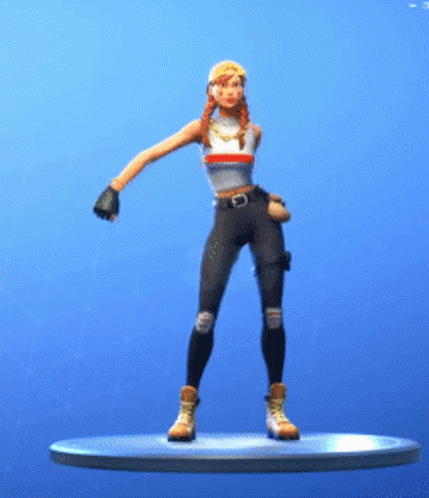 A Figurine Of A Woman Is Standing On A Platform With Her Arm Outstretched GIF