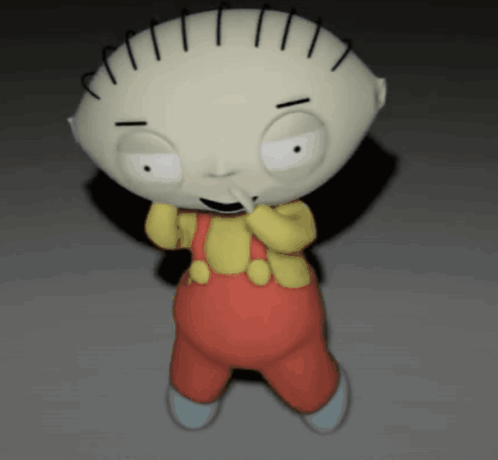 A Figurine Of Stewie From Family Guy Is Standing On A Table GIF