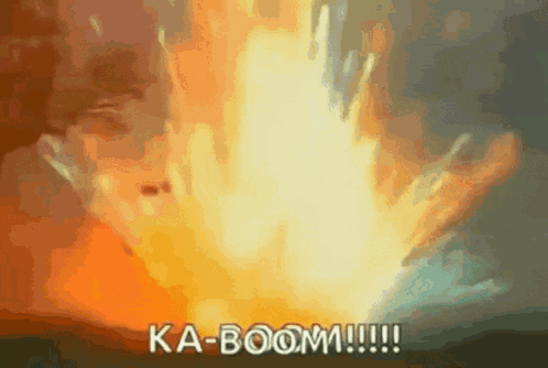 A Fire Explosion With The Words Ka-Boom Written In White GIF