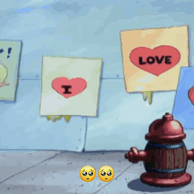 A Fire Hydrant In Front Of A Wall With Signs That Say Love And You GIF