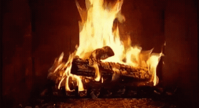 A Fire Is Burning In A Fireplace With Logs In It GIF