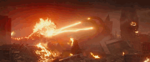 A Fireball Is Being Thrown At A Monster In A Movie Scene . GIF