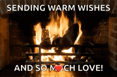 A Fireplace With The Words Sending Warm Wishes And So Much Love On It GIF