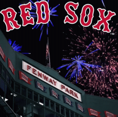A Fireworks Display At Fenway Park With A Red Sox Logo GIF