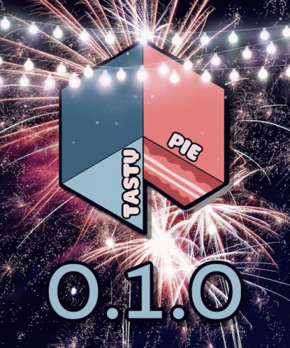 A Fireworks Display Behind A Logo That Says Pie And Tasty GIF