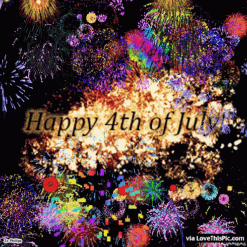 A Fireworks Display That Says Happy 4Th Of July On It GIF